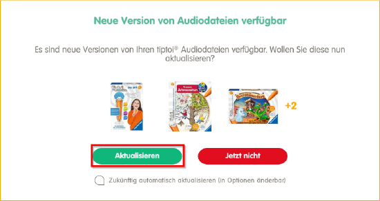 Ansicht der Aktualisierungsfunktion in tiptoi Manager App