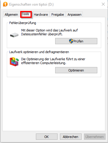 Ansicht des tiptoi Laufwerks - Schwerpunkt Tools