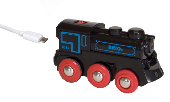 Produktbild der Schwarzen Akku-Lok mit Mini-USB. Artikelnummer 33599.