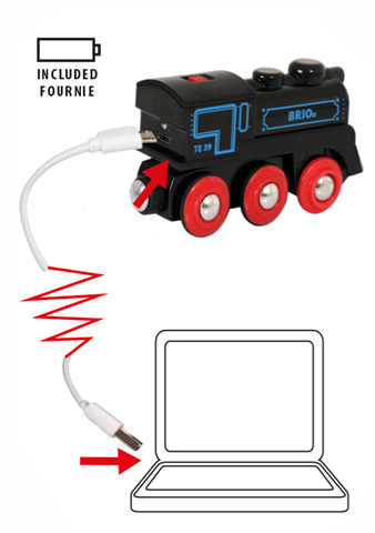 BRIO 33599 Akku-Lok Mit USB + 33402 Schienensortiment – Erweiterbares Holz-Eisenbahn-Set