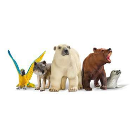 Produktbild der tiptoi Spielfiguren Amerikas. diese Audiodatei enthält die Spielfiguren Orca, Grizzlybär, Eisbär, Gelbbrustara