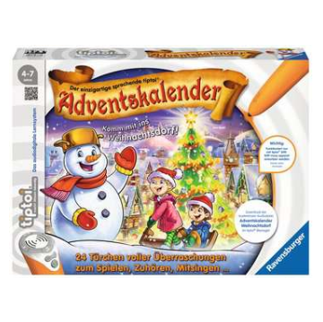 Produktbild des tiptoi Adventskalenders Das Weihnachtsdorf 00778 mit Schneemann und Weihnachtsmotiven