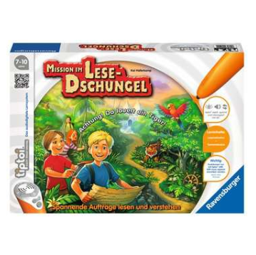 Produktbild des tiptoi Spiels Mission im Lesedschungel. Artikelnummer 00522. Bitte hier klicken für den Audiodatei-Download.