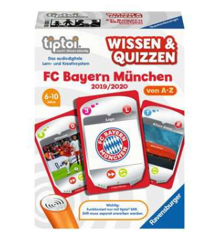 Produktbild des tiptoi Spiels - Wissen und Quizzen: FC Bayern München 2019/2020. Artikelnummer 00006. Bitte hier klicken für den Audiodatei-Download.