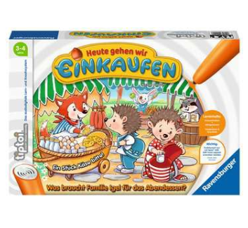 Produktbild des tiptoi Spiels Heute gehen wir einkaufen. Artikelnummer 00041. Bitte hier klicken für den Audiodatei-Download.