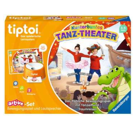 Produktbild des tiptoi ACTIVE Set: Kunterbuntes Tanz-Theater. Artikelnummern 00122 und 00128. Bitte hier klicken für den Audiodatei-Download