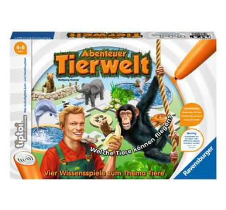 Produktbild des tiptoi Spiels Abenteuer Tierwelt. Artikelnummer 00513. Bitte hier klicken für den Audiodatei-Download.