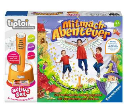 Produktbild des tiptoi Spiels ACTIVE Mitmach-Abenteuer. Artikelnummer 00044 und 00076. Bitte hier klicken für den Audiodatei-Download.