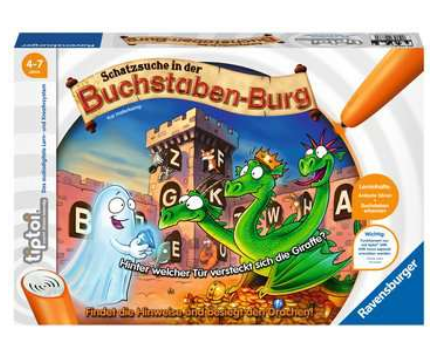 Produktbild des tiptoi Spiels Schatzsuche in der Buchstabenburg. Artikelnummer 00737. Bitte hier klicken für den Audiodatei-Download.