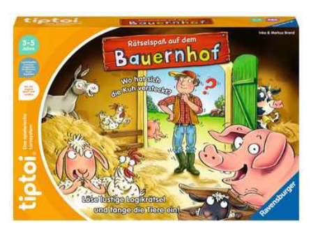 Produktbild des tiptoi Spiels Rätselspaß auf dem Bauernhof. Artikelnummer 00125. Bitte hier klicken für den Audiodatei-Download.