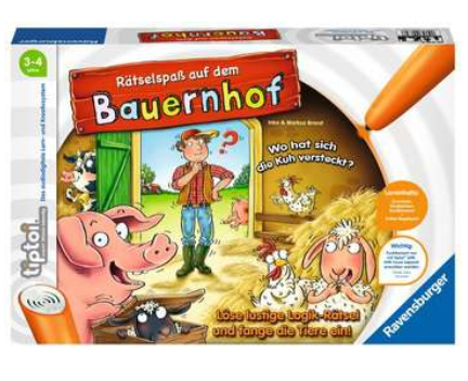 Produktbild des tiptoi Spiels Rätselspaß auf dem Bauernhof. Artikelnummer 00830. Bitte hier klicken für den Audiodatei-Download.