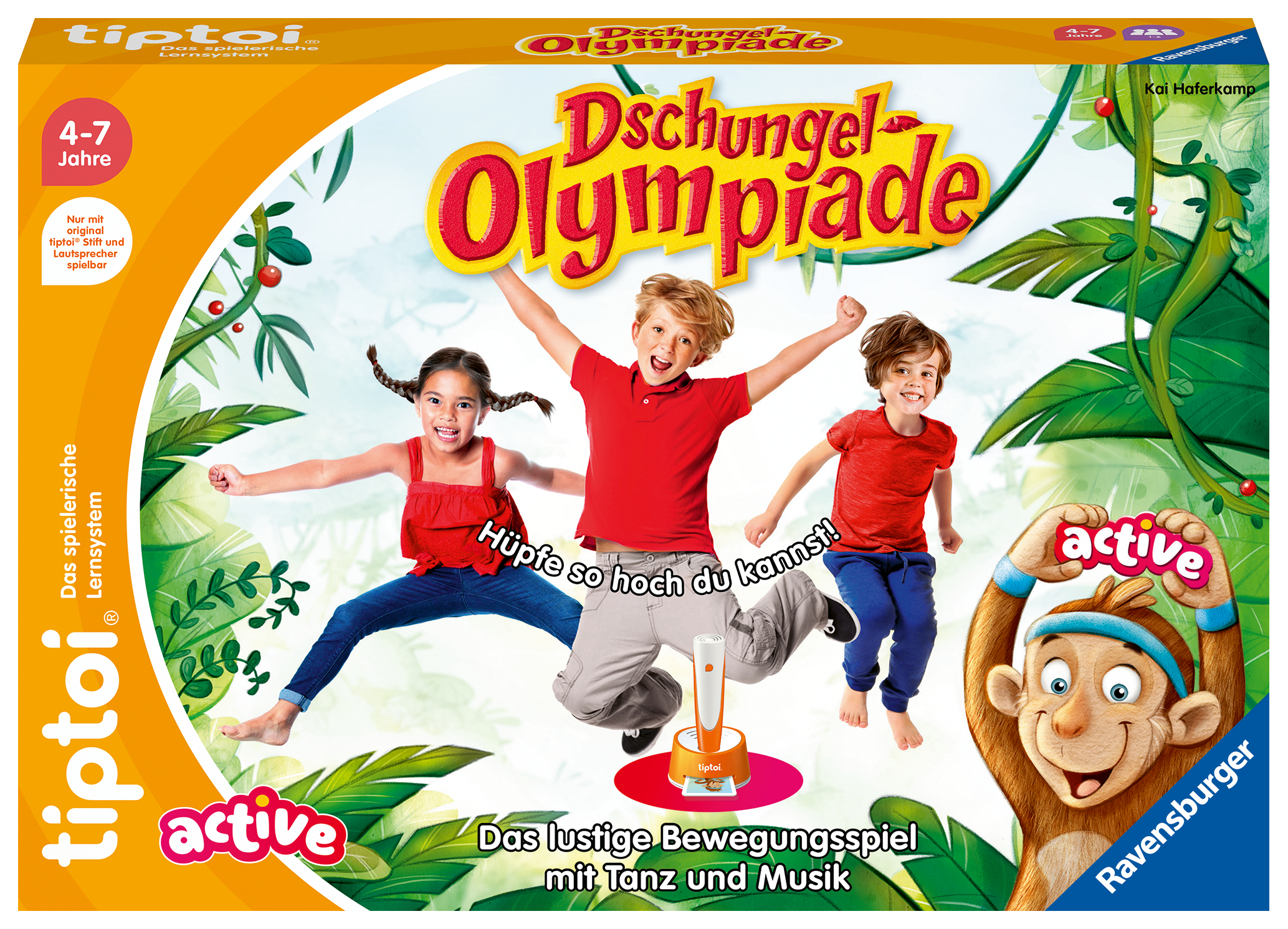 Produktbild des tiptoi Spiels Dschungel Olympiade. Artikelnummer 00129. Bitte hier klicken für den Audiodatei-Download.