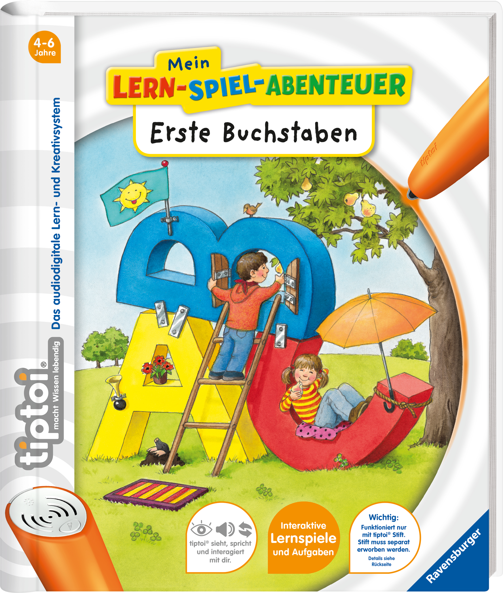 Produktbild des tiptoi Buches Erste Buchstaben mit der Artikelnummer 41800. Bitte hier klicken für den Audiodatei-Download.