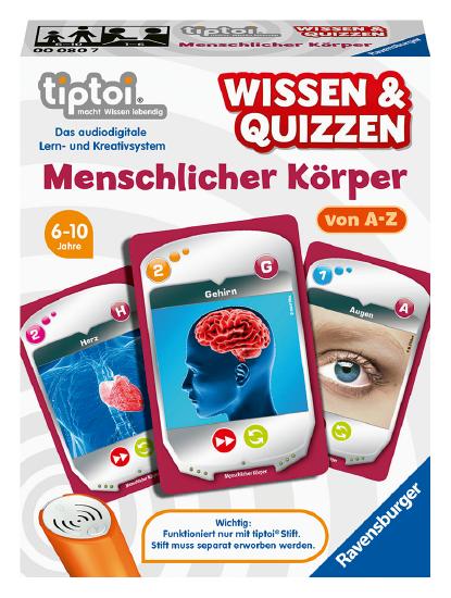 Produktbild des tiptoi Spiels - Wissen und Quizzen: Menschlicher Körper. Artikelnummer 00080. Bitte hier klicken für den Audiodatei-Download.