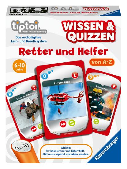 Produktbild des tiptoi Spiels - Wissen und Quizzen: Retter und Helfer. Artikelnummer 00081. Bitte hier klicken für den Audiodatei-Download.