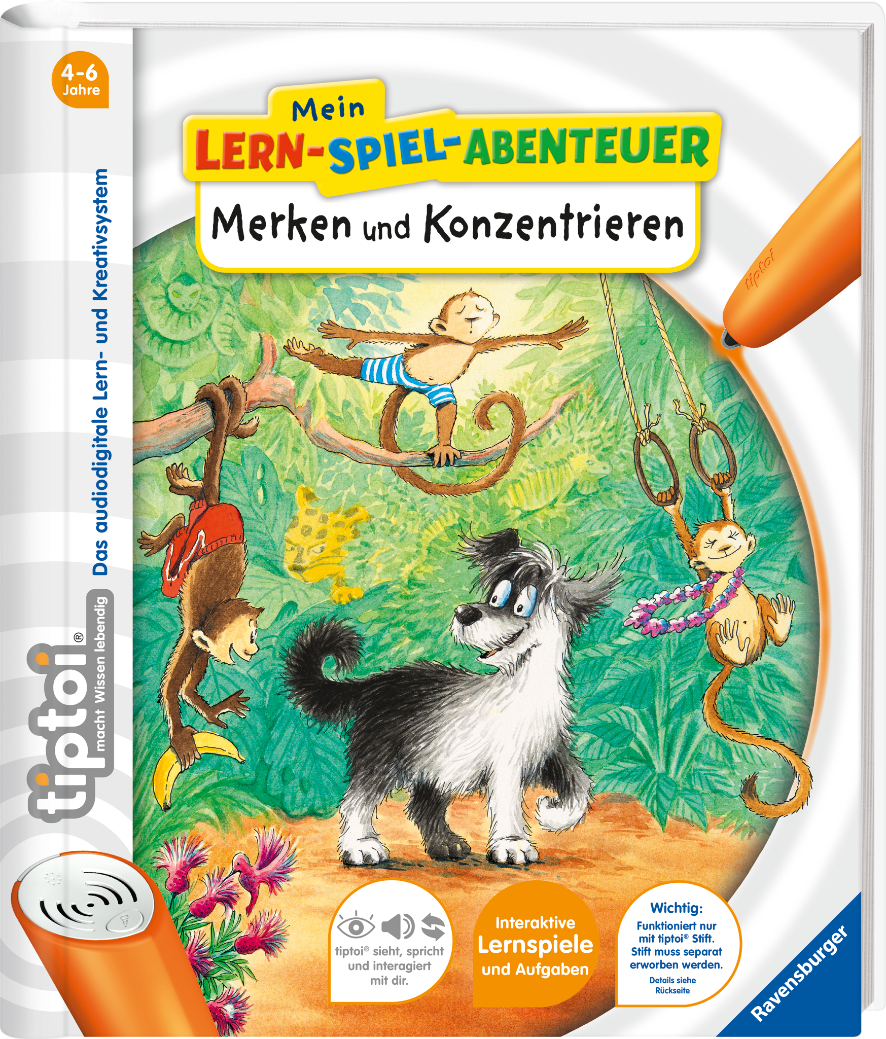 Produktbild des tiptoi Buches Mein Lern-Spiel-Abenteuer Merken und Konzentrieren mit der Artikelnummer 41808. Bitte hier klicken für den Audiodatei-Download