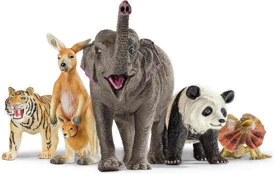 Produktbild der tiptoi Audiodatei Spielfiguren Asien und Australien Artikelnummer 82157 . Diese Audiodatei enthält die Spielfiguren Tiger, Tigerjunges, Großer Panda, Großer Panda Junges, Kragenechse, Koala, Känguru, Asiatischer Elefant