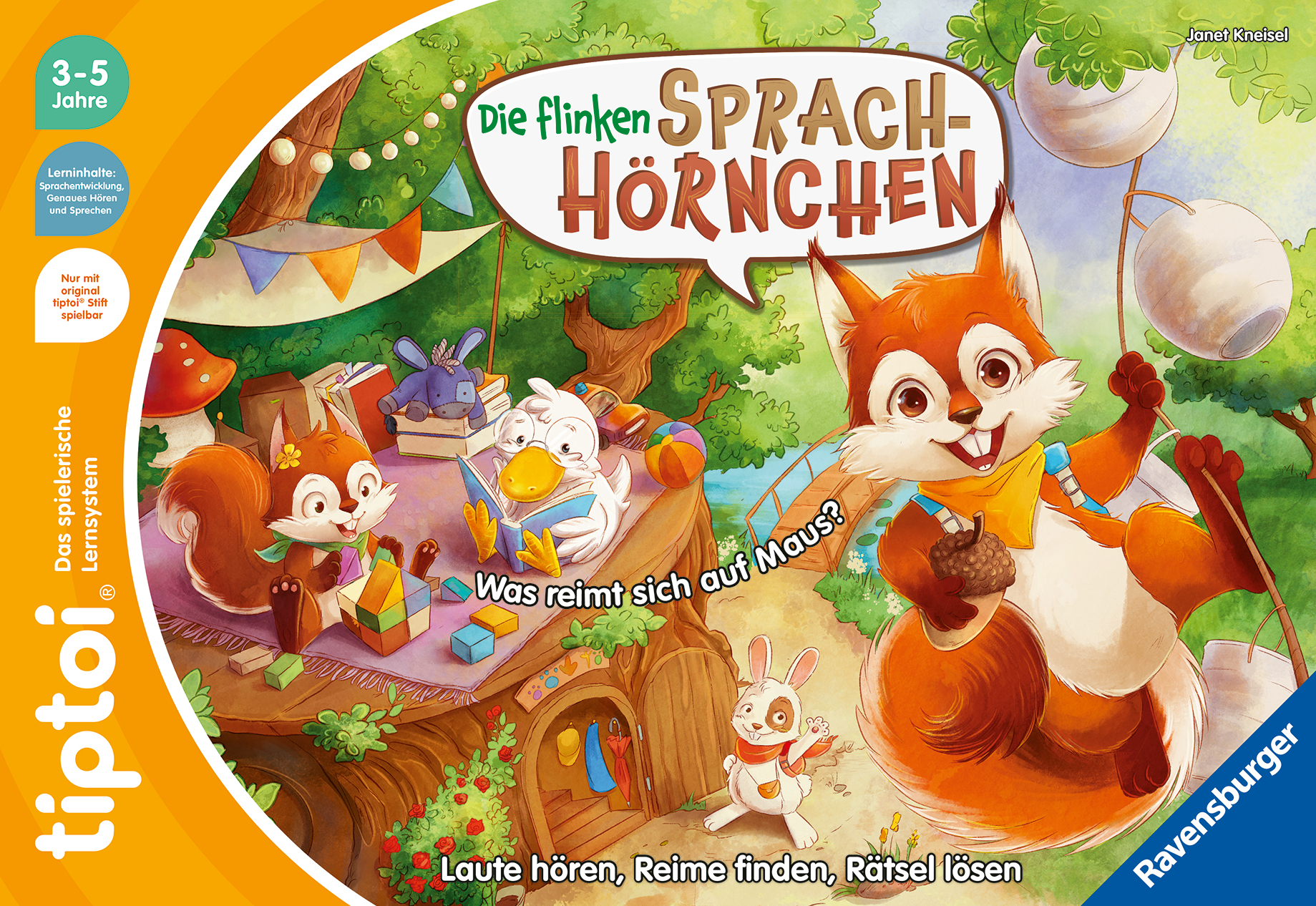 Produktbild des tiptoi Spiels Die flinken Sprach-Hörnchen. Artikelnummer 00203. Bitte hier klicken für den Audiodatei-Download.
