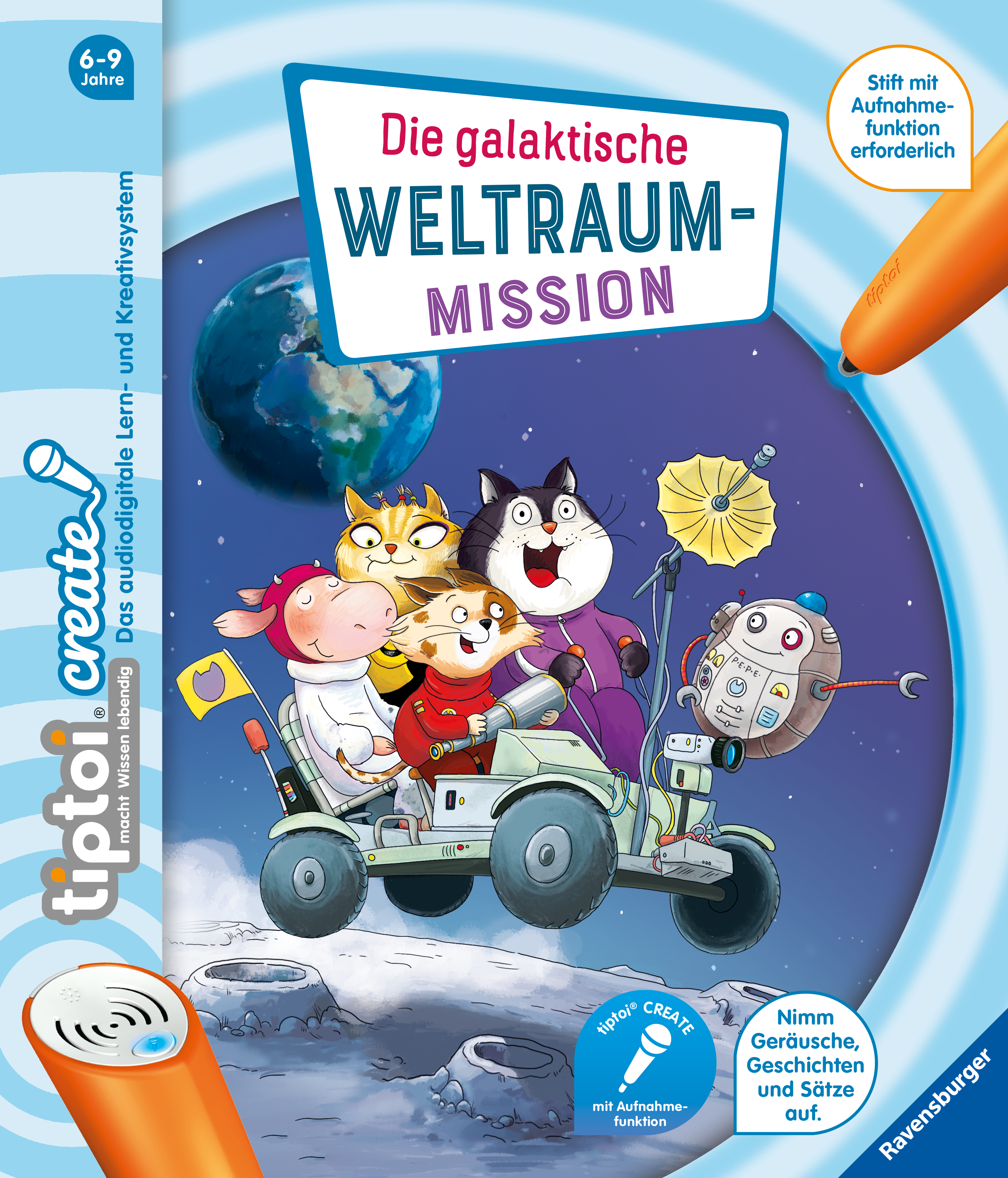 Produktbild des tiptoi Buches CREATE Die galaktische Weltraum-Mission mit der Artikelnummer 55489. Bitte hier klicken für den Audiodatei-Download.