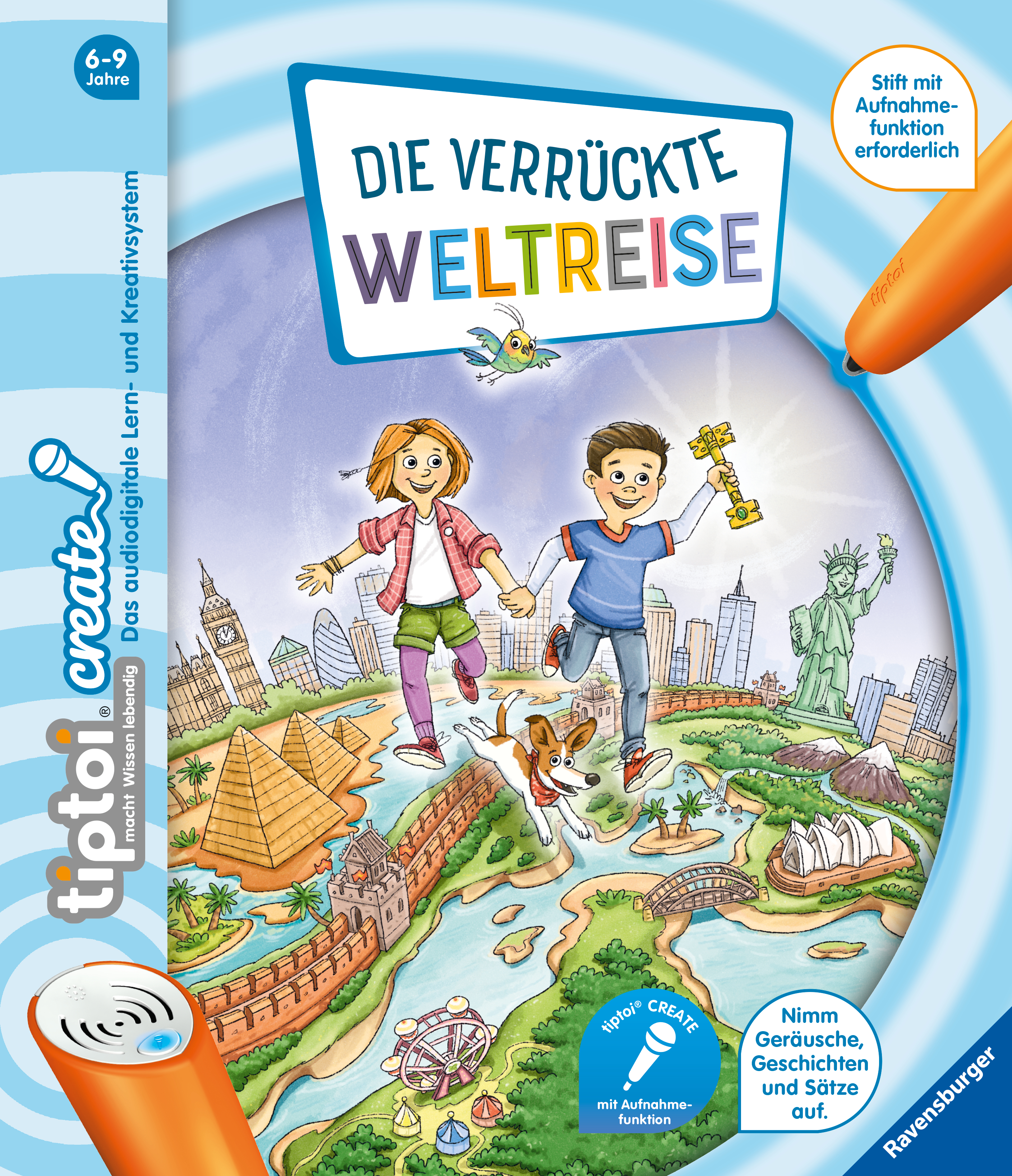 Produktbild des tiptoi Buches CREATE Die verrückte Weltreise mit der Artikelnummer 55417. Bitte hier klicken für den Audiodatei-Download.