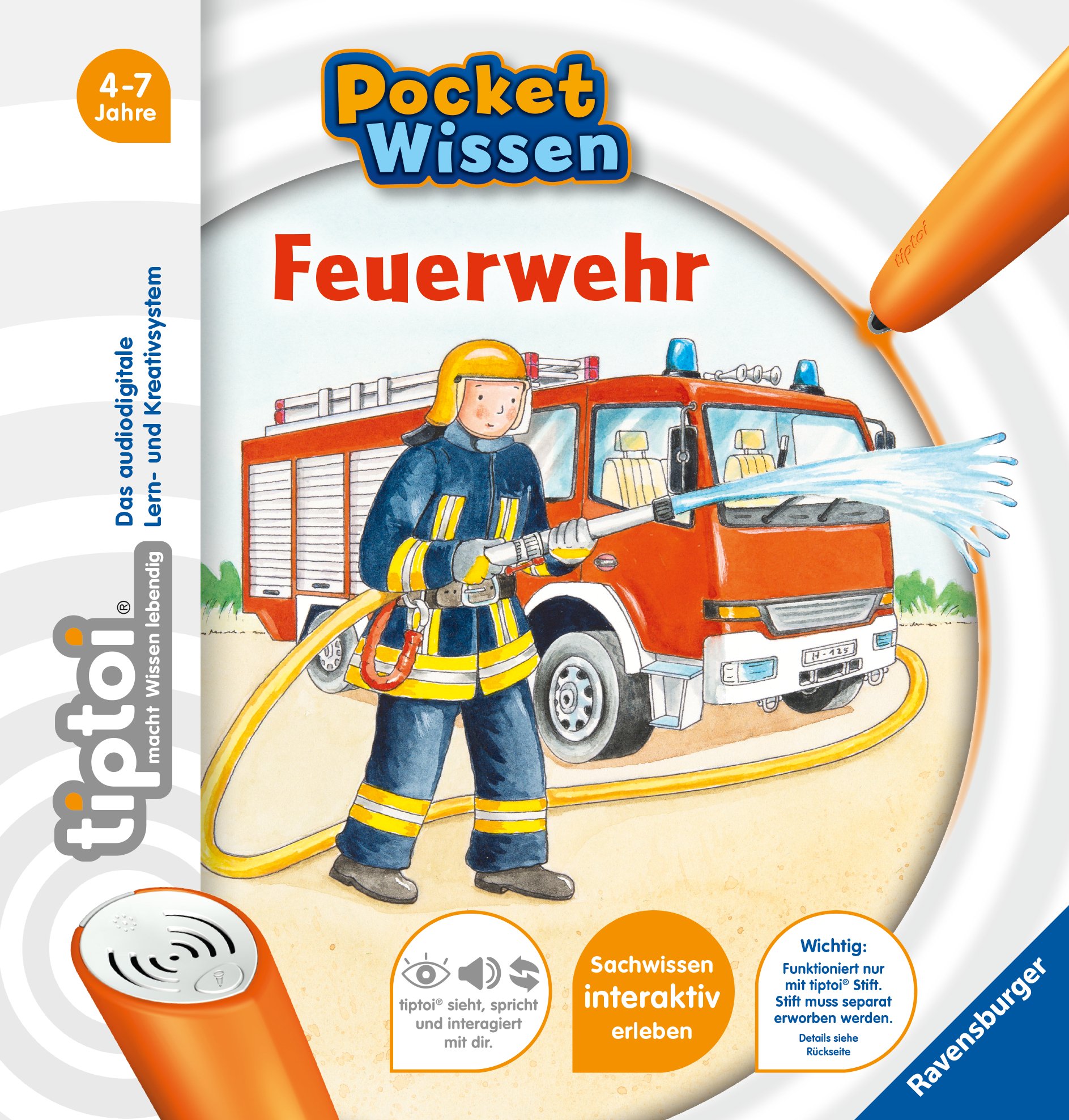 Produktbild des tiptoi Buches Pocket Wissen Feuerwehr mit der Artikelnummer 55413. Bitte hier klicken für den Audiodatei-Download.