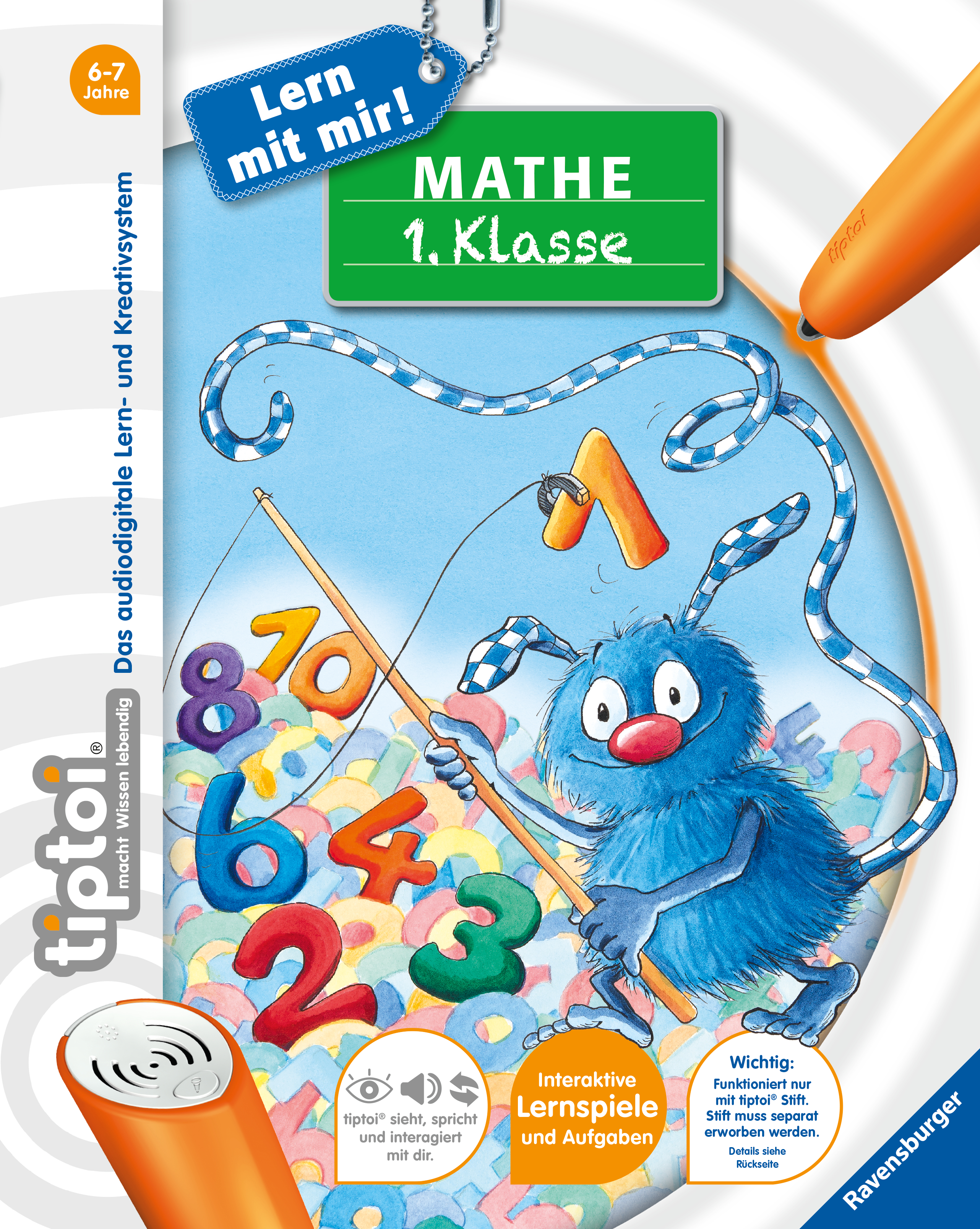 Produktbild des tiptoi Buches Lern mit mir! Mathe 1. Klasse mit der Artikelnummer 41803. Bitte hier klicken für den Audiodatei-Download.