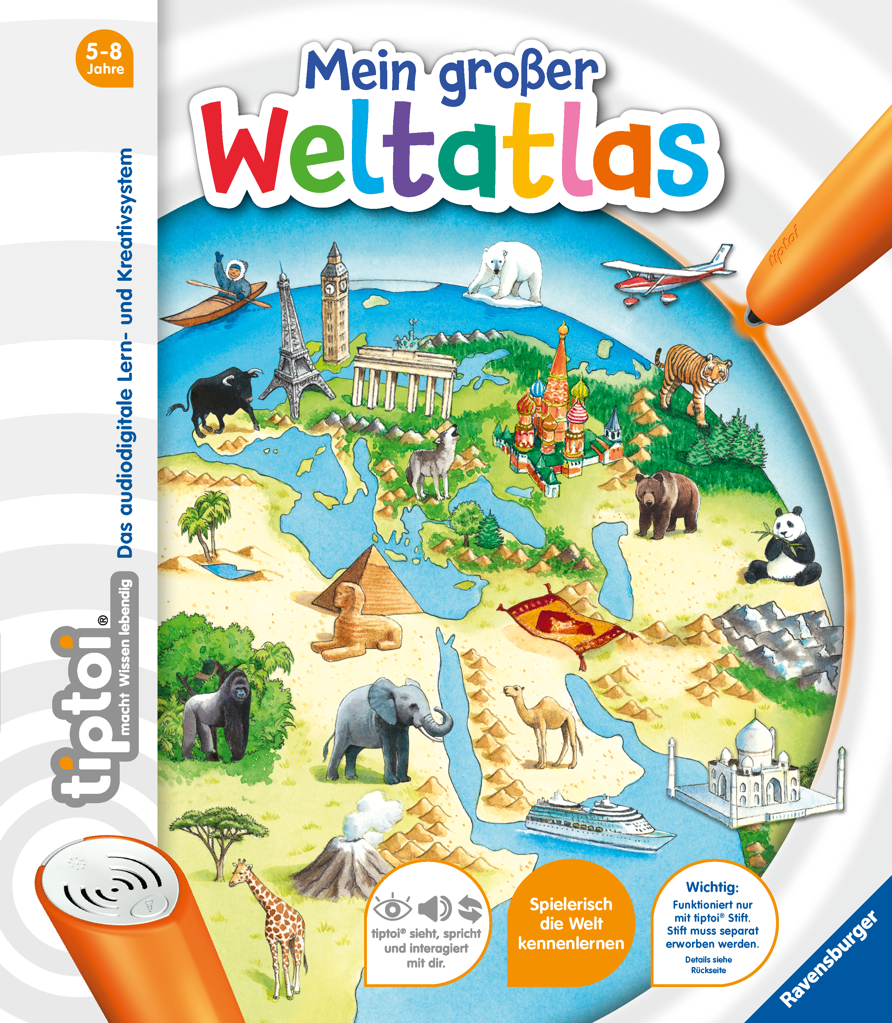 Produktbild des tiptoi Buches Mein großer Weltatlas mit der Artikelnummer 32911. Bitte hier klicken für den Audiodatei-Download.
