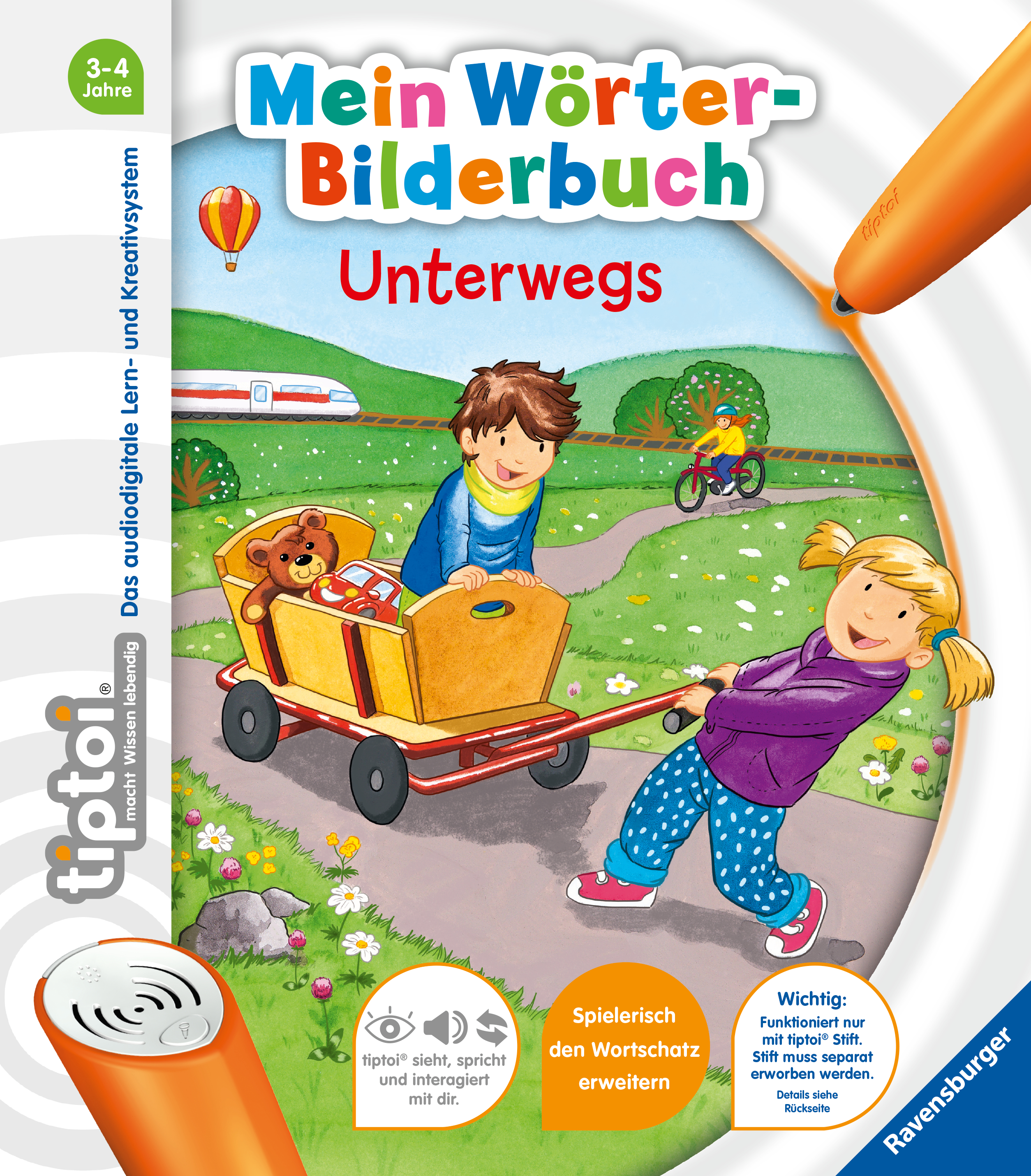 Produktbild des tiptoi Buches Mein Wörter-Bilderbuch Unterwegs mit der Artikelnummer 55411. Bitte hier klicken für den Audiodatei-Download.