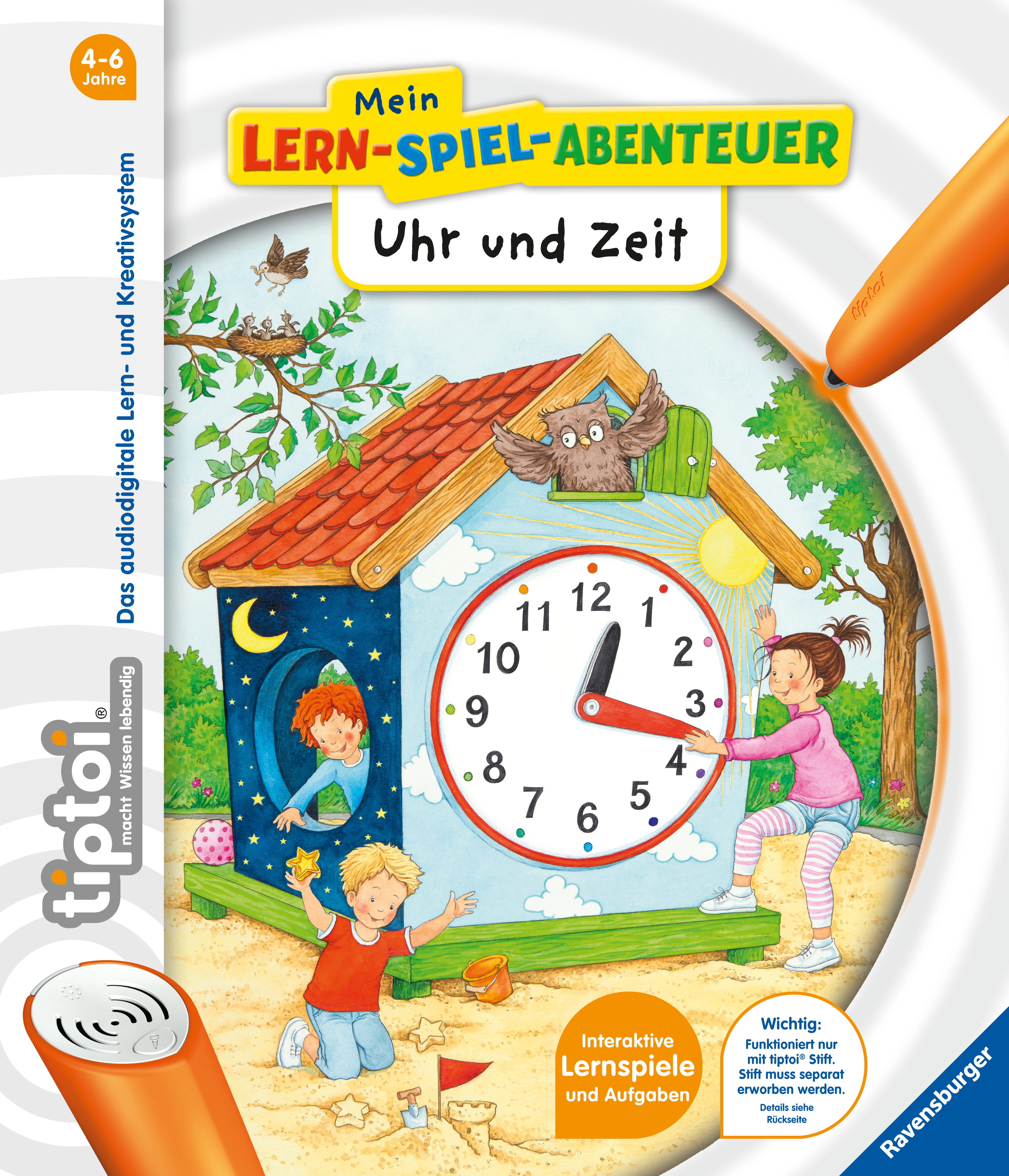 Produktbild des tiptoi Buches Meine Lern-Spiel-Welt Uhr und Zeit mit der Artikelnummer 65885. Bitte hier klicken für den Audiodatei-Download.