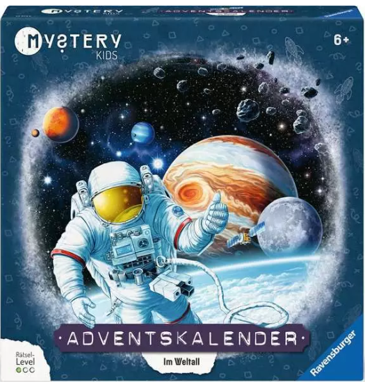 Produktbild des Mystery kids Adventskalenders - Im Weltall, 2024. Artikelnummer 23854.