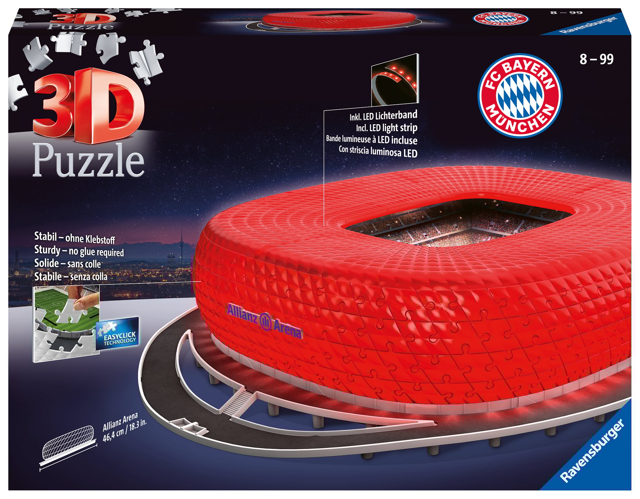Produktbild des 3D Puzzles "Allianz Arena bei Nacht". (Artikelnummer 12530)
