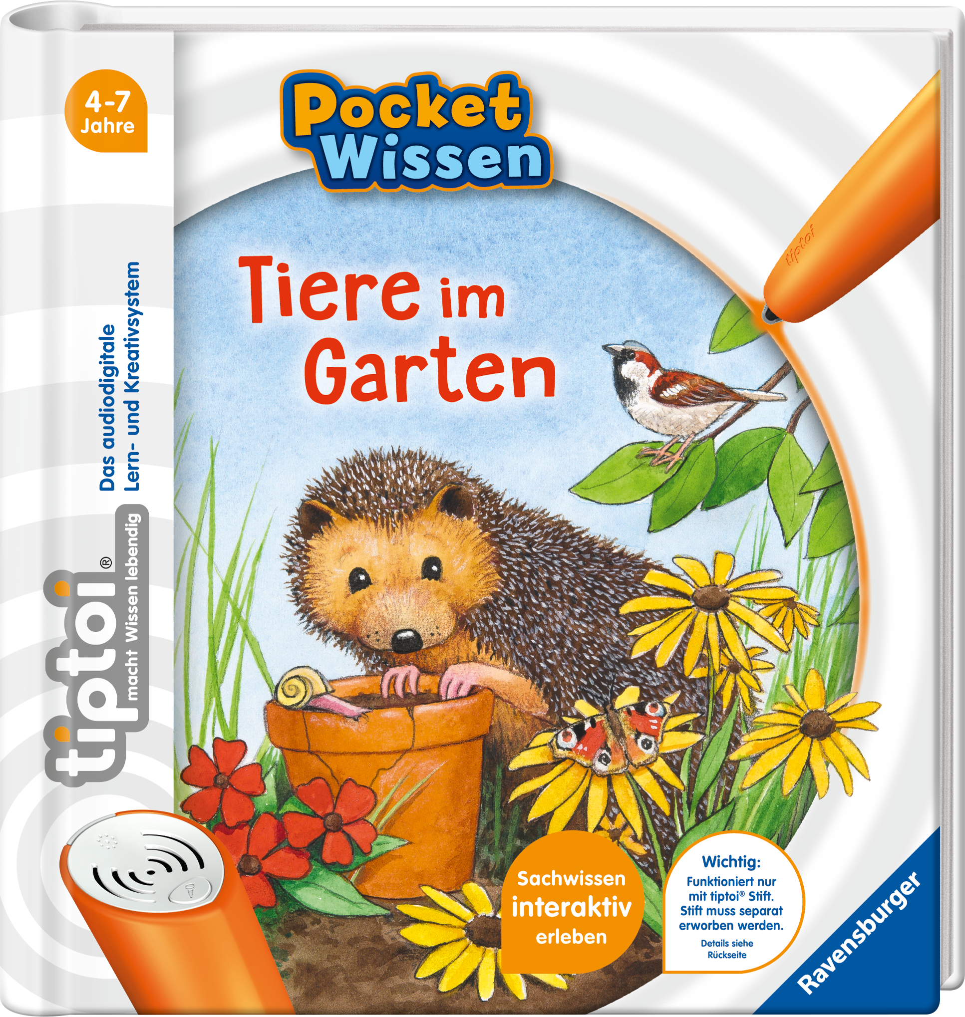 Produktbild des tiptoi Buches Pocket Wissen Tiere im Garten mit der Artikelnummer 65891. Bitte hier klicken für den Audiodatei-Download.