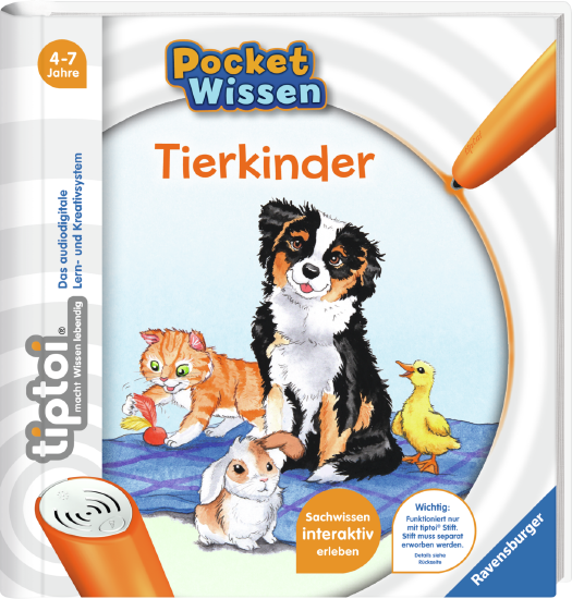 Produktbild des tiptoi Buches Pocket Wissen Tierkinder mit der Artikelnummer 55476. Bitte hier klicken für den Audiodatei-Download