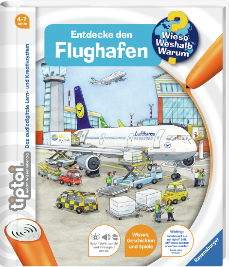 Produktbild des tiptoi Buches Wieso Weshalb Warum Entdecke den Flughafen. Artikelnummer 32901. Bitte hier klicken für den Audiodatei-Download