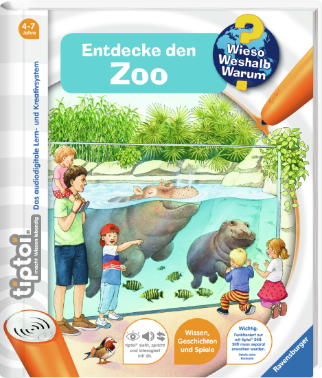 Produktbild des tiptoi® Buches. Wieso? Weshalb? Warum? Entdecke den Zoo. Artikelnummer 32920. Bitte hier klicken für den Audiodatei-Download