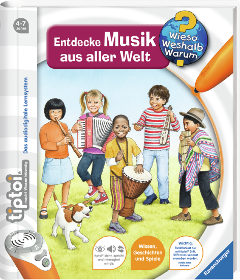 Produktbild des tiptoi Buches Wieso? Weshalb? Warum? Entdecke Musik aus aller Welt. Artikelnummer 32915. Bitte hier klicken für den Audiodatei-Download.