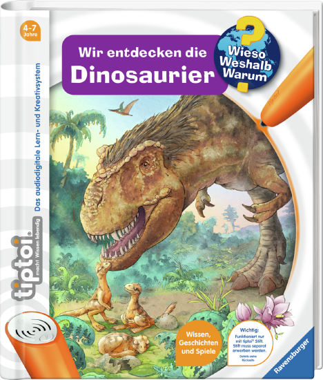 Produktbild des tiptoi Buches Wieso? Weshalb? Warum? Wir entdecken die Dinosaurier. Artikelnummer 32924. Bitte hier klicken für den Audiodatei-Download