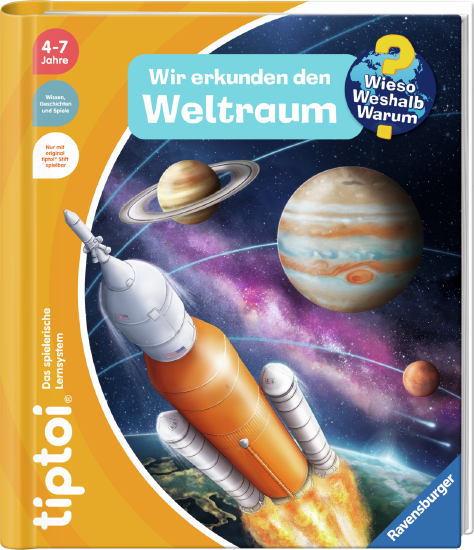 Produktbild des tiptoi Buches Wieso? Weshalb? Warum? Wir erkunden den Weltraum. Artikelnummer 49295. Bitte hier klicken für den Audiodatei-Download