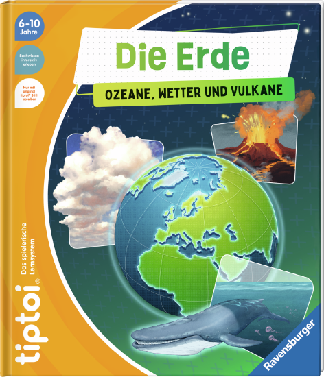 Produktbild des tiptoi Buches Die Erde: Ozeane, Wetter und Vulkane. Artikelnummer 49296. Bitte hier klicken für den Audiodatei-Download.
