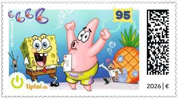Produktbild der tiptoi Briefmarke SpongeBob 2026. Artikelnummer 12002717