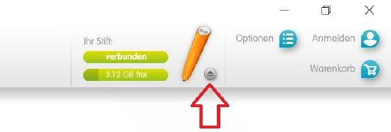 Computeransicht der korrekten Auswurffunktion des tiptoi Stiftes