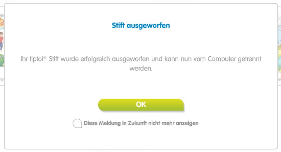 Computeransicht der korrekten Auswurffunktion des tiptoi Stiftes