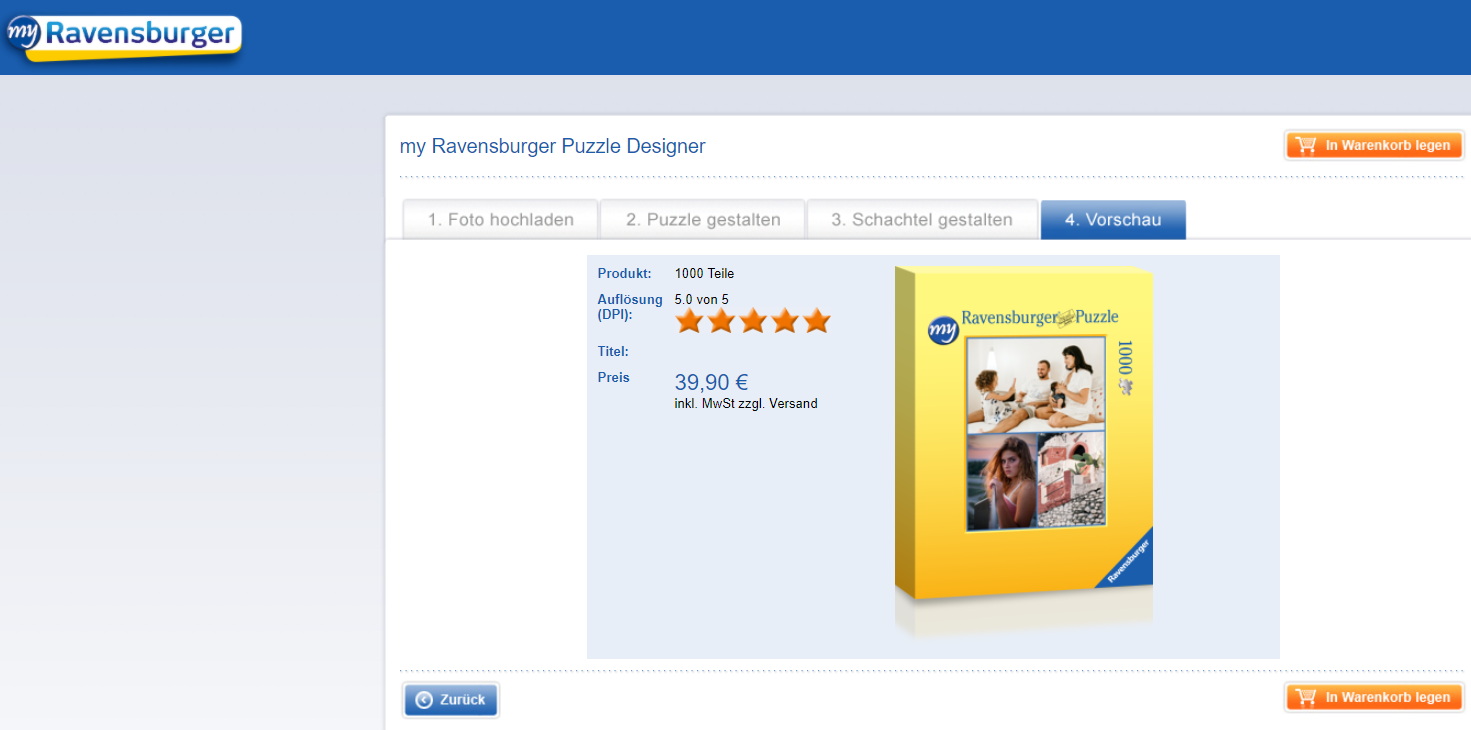 Bildschirmdarstellung des vierten Schrittes der MyRavensburger Collagenerstellung: Vorschau.