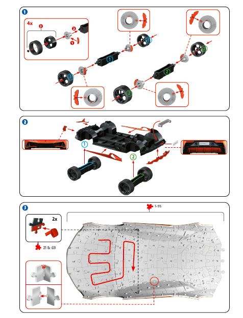 Bild der zweiten Seite der Aufbauanleitung des Lamborghini 3D Puzzle mit einem roten Lamborghini.