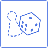 Symbol mit Spielefigur und Würfel