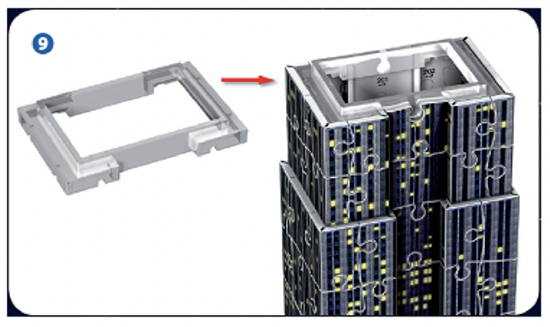 Bildliche Anleitung zur Einsetzung des Teilekranz 199 bis 208 bei dem 3D Puzzle: Empire State Building.